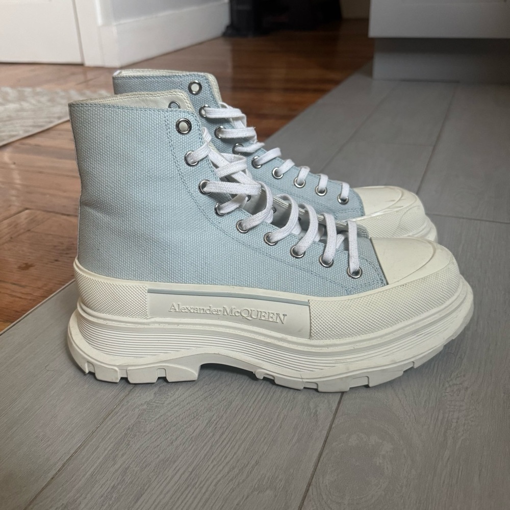 Alexander McQueen Light Blue Canvas and White Rubber Sneakers
